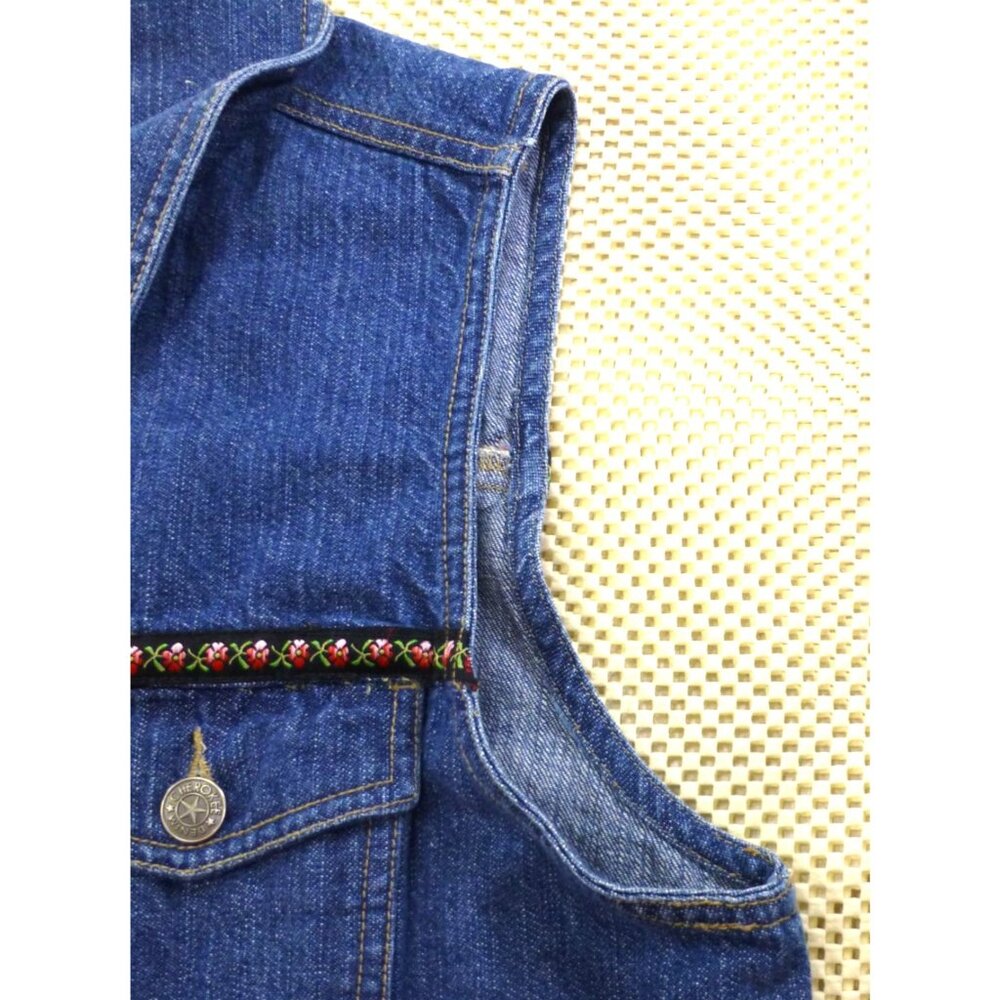 VTG Cherokee Denim Vest With Boho Trim Western Sleeveless Large Womens Jacket - Picture 9 of 11